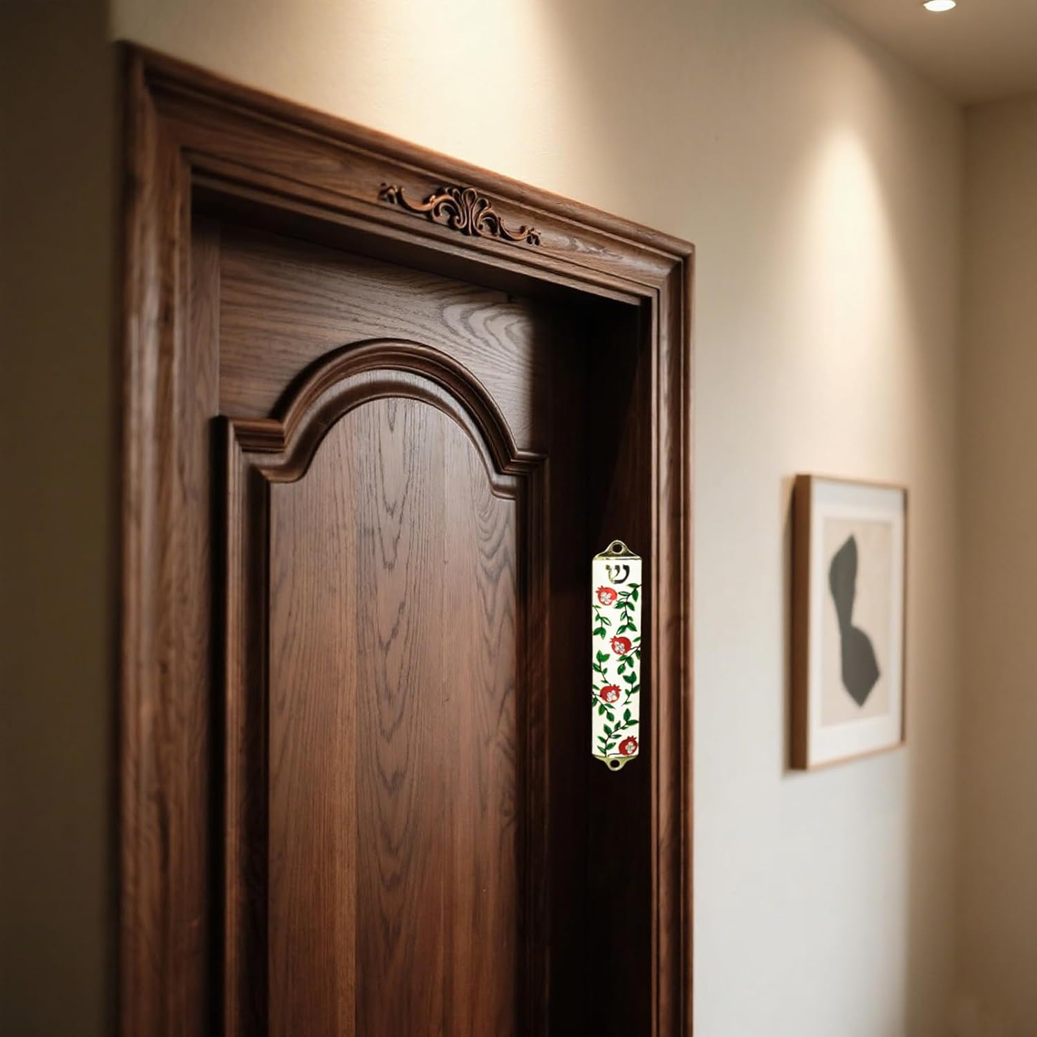 Mingzhang Exquisite Enamel Pomegranate Mezuzah with Crystal Accents