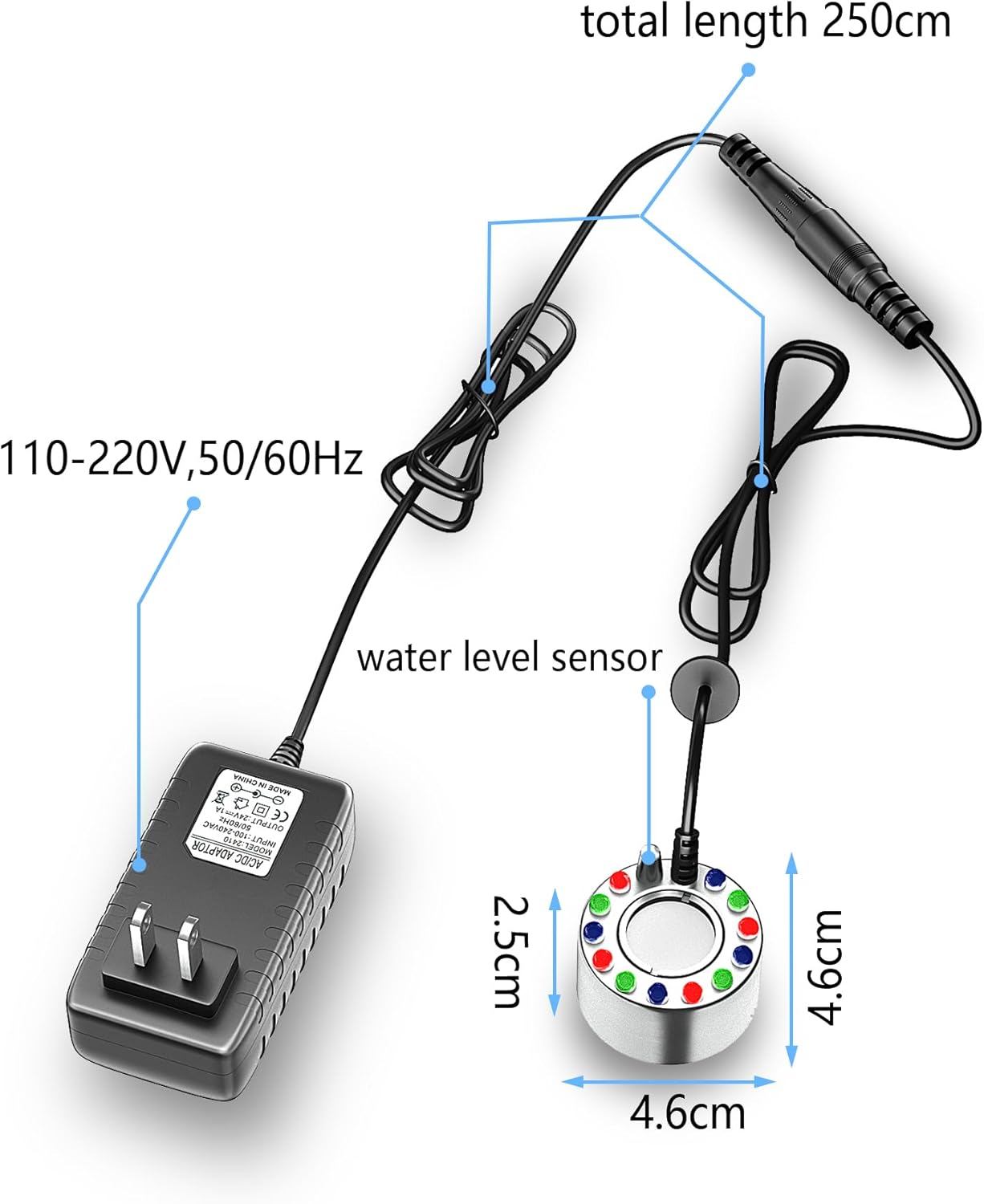 Alizzy 12 LED Ultrasonic Mist Maker with Splash Guard