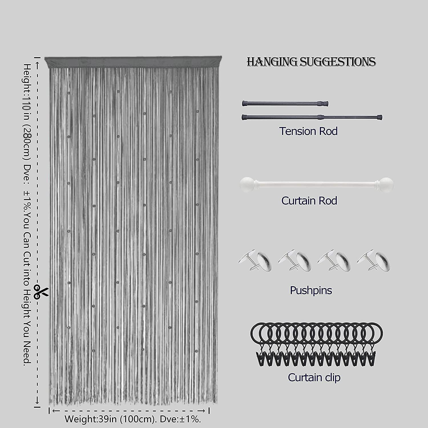Beaded Curtain Door with Dense String and Fringe