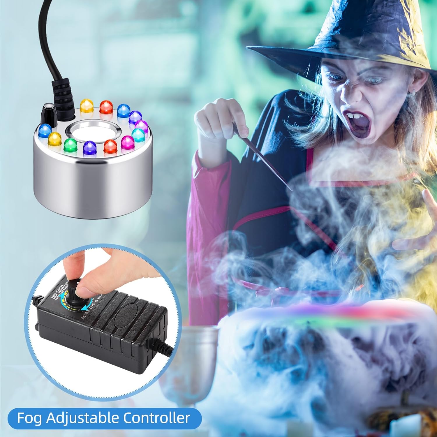 Maitys 2 Pcs Ultrasonic Fogger with LED Lights and Adjustable Controller