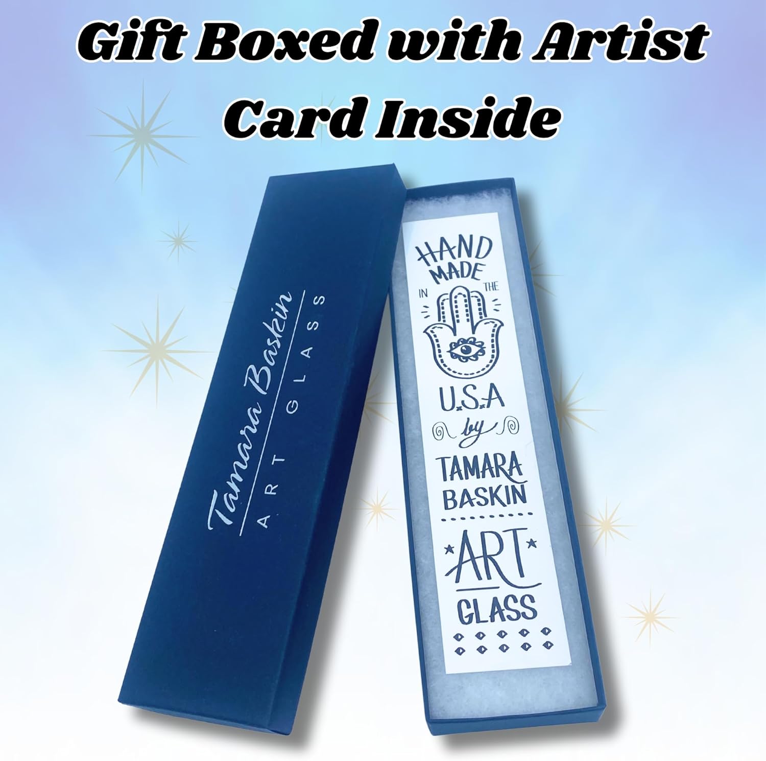 Sparkling Art Glass Mezuzah with Opal Blue Design