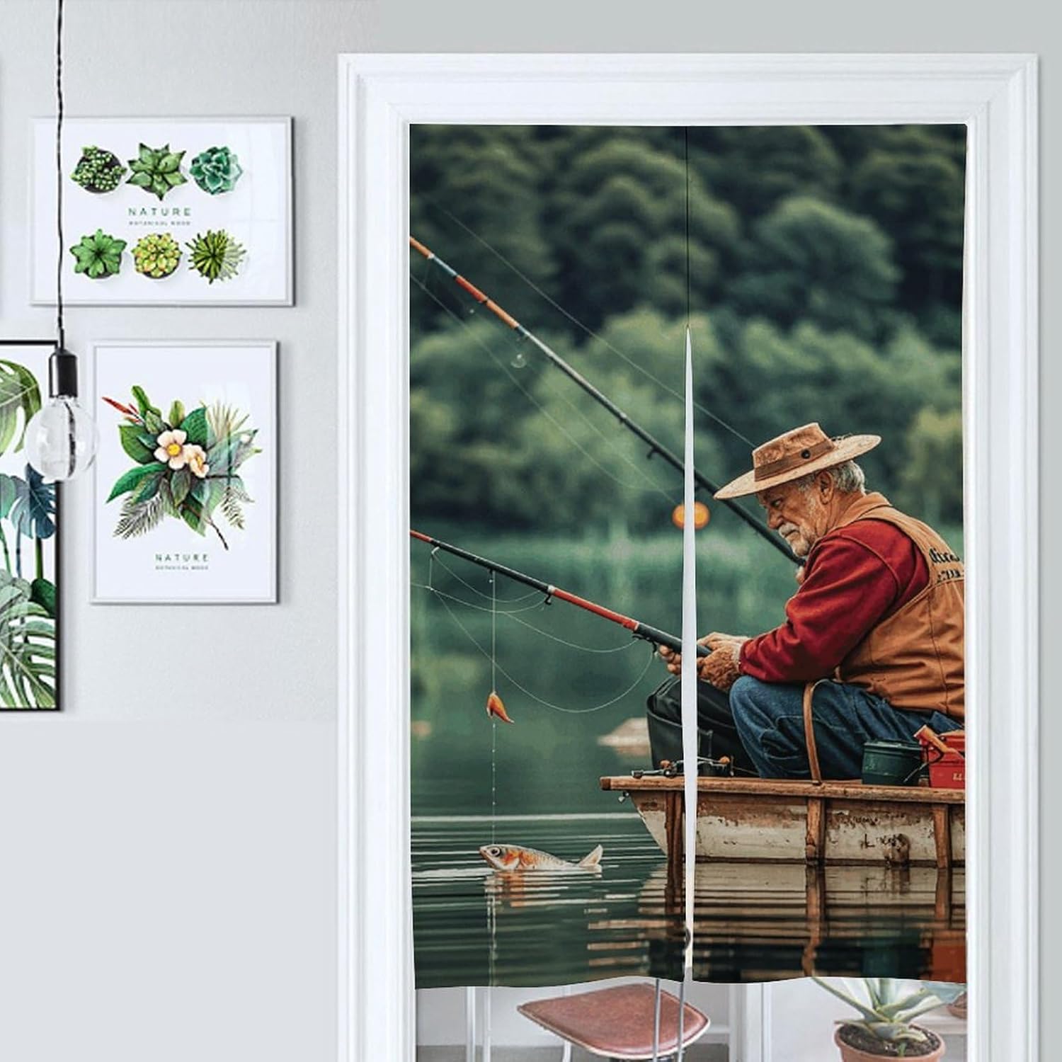 Fishing Lake Door Cover Curtain 57 X 17 Inches