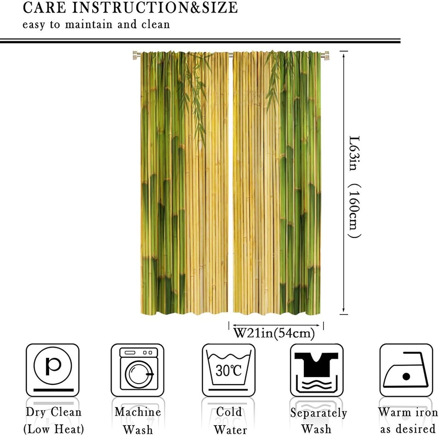 Focusbrite Bamboo Curtains 2 Panels 42x63 Inches