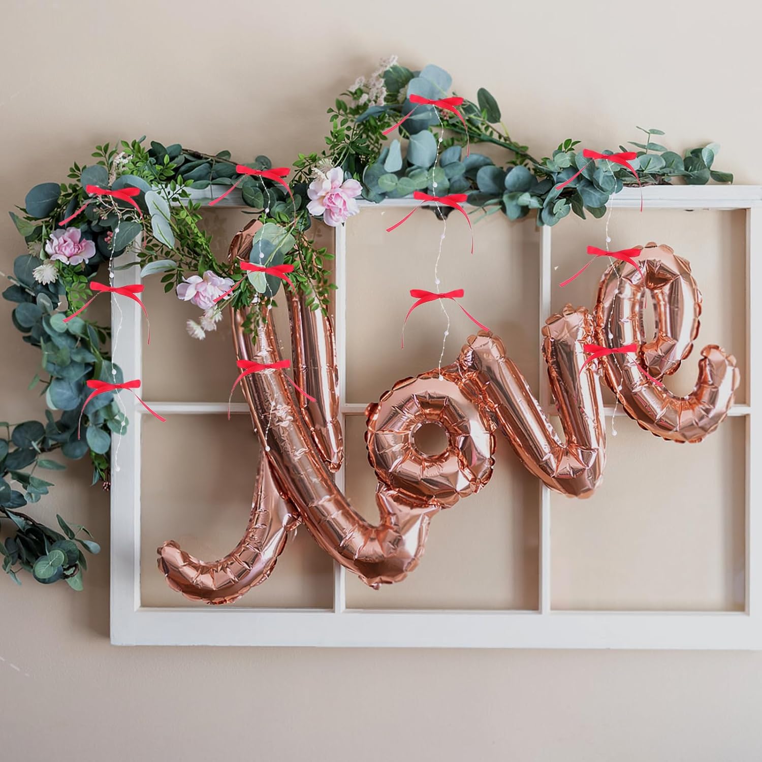 LOGOFUN Bow Bead String Curtain with Tassels Red