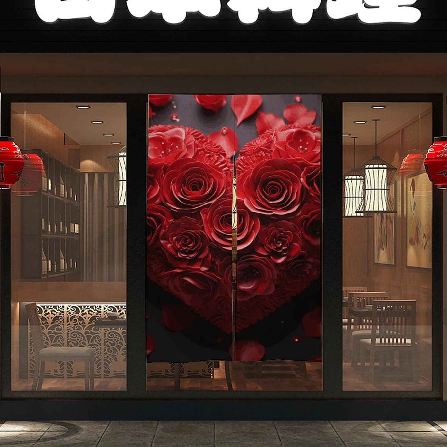 Red Rose Love Heart Door Curtain 57x17 Inches