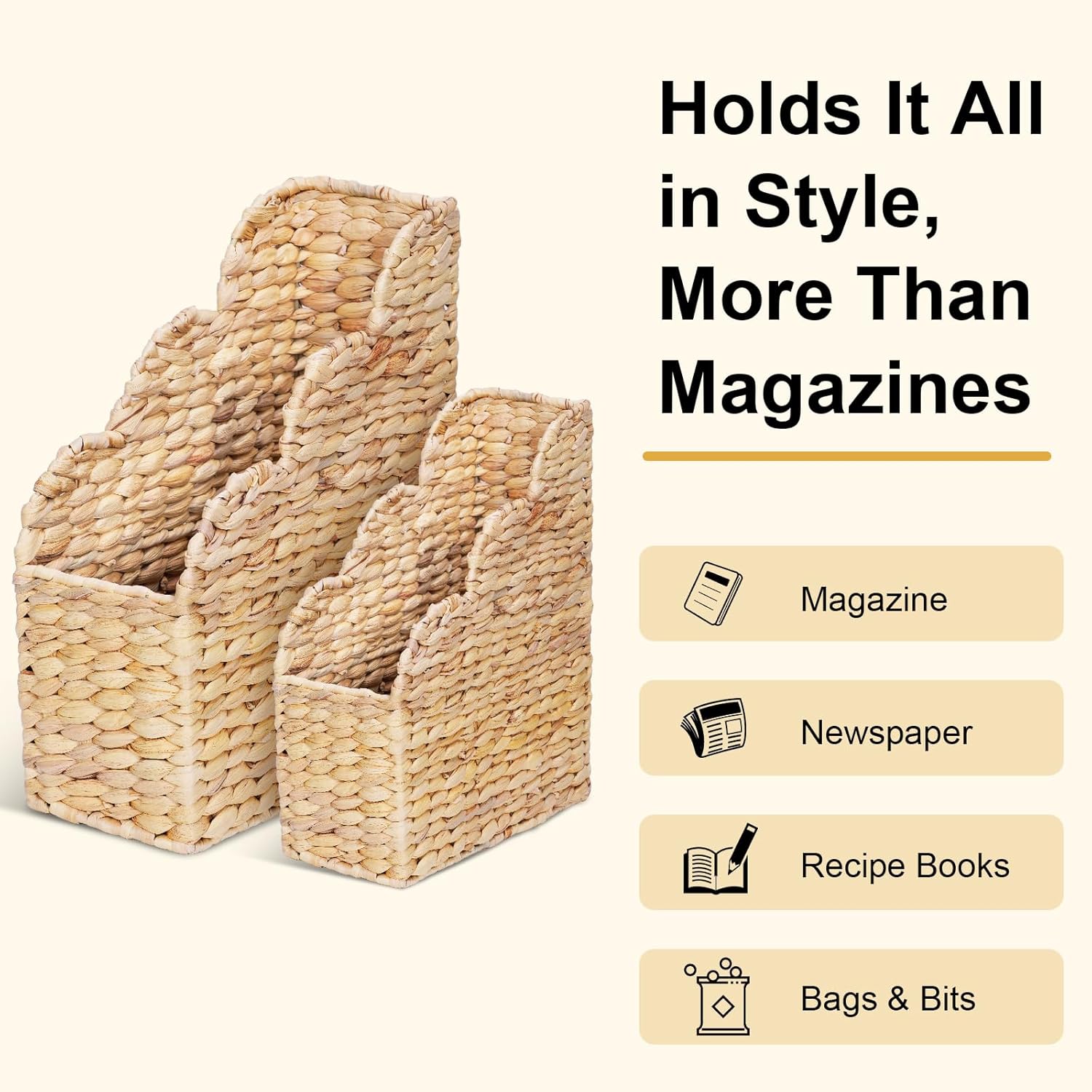 BROWNLILY Water Hyacinth Magazine Holders Set of 2