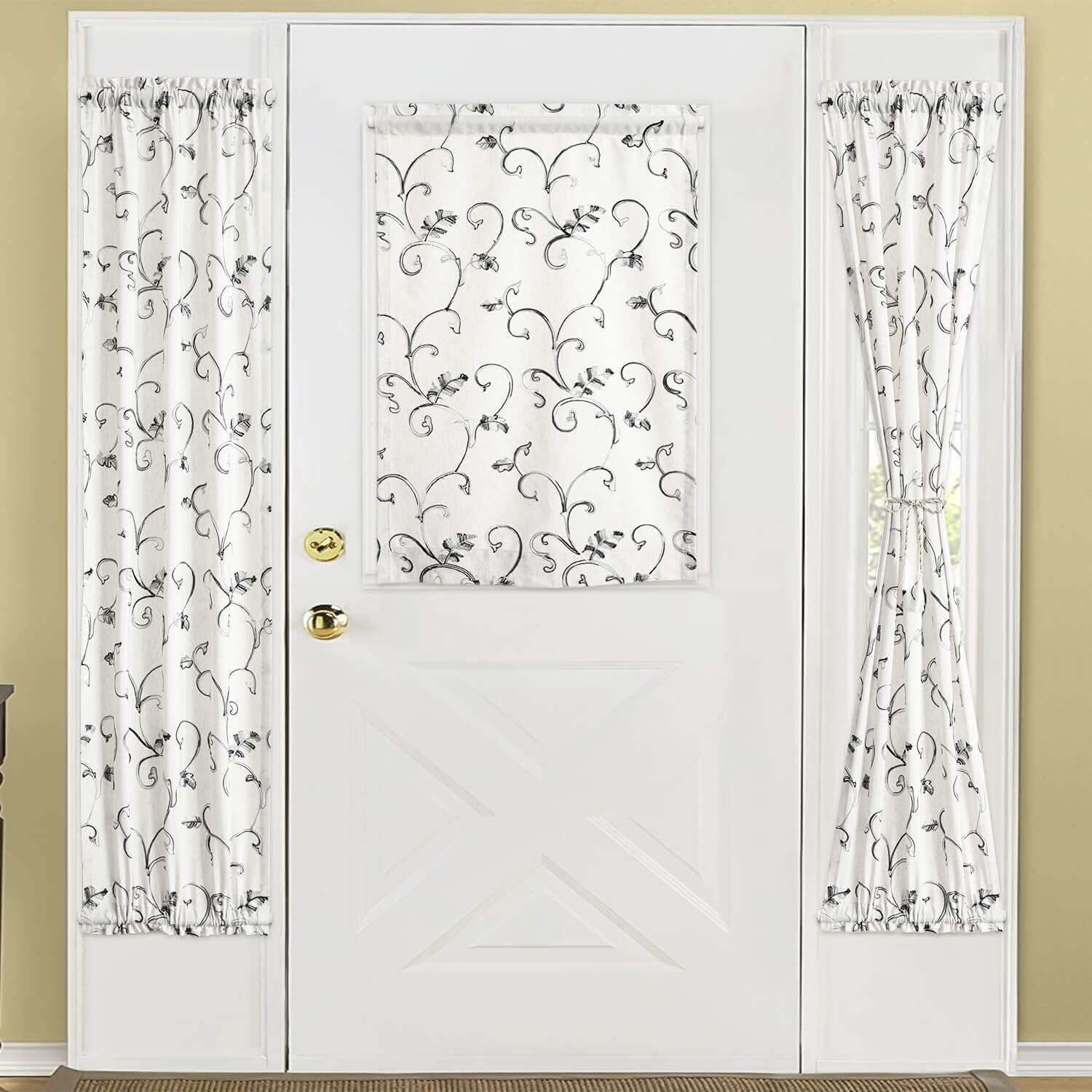 VOGOL French Door Curtains 25x40 Inches Grey on Beige Panel