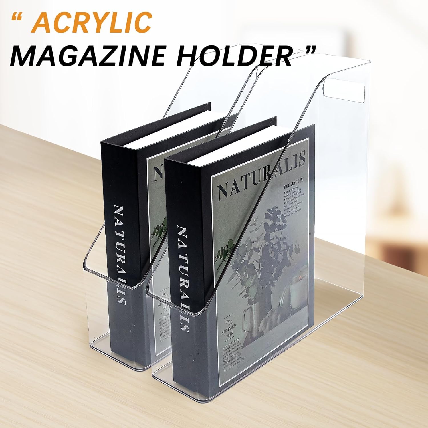 2 Pack Acrylic Magazine Holder with Handle for Desk Organization
