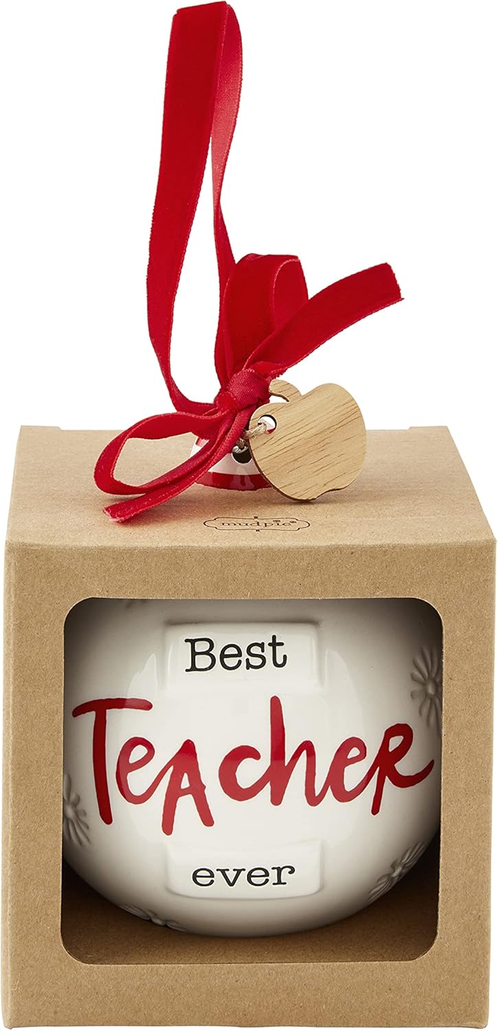 Mud Pie Ceramic Christmas Ball Best Teacher 45x4