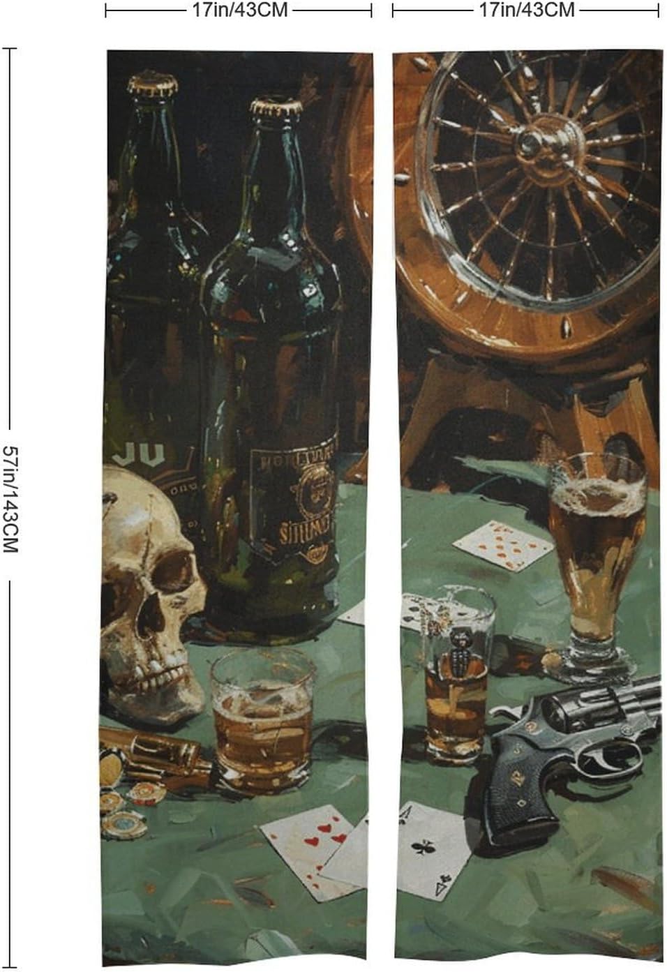 Pistol and Cards Door Curtain 17x57 Inch Split Privacy Partition