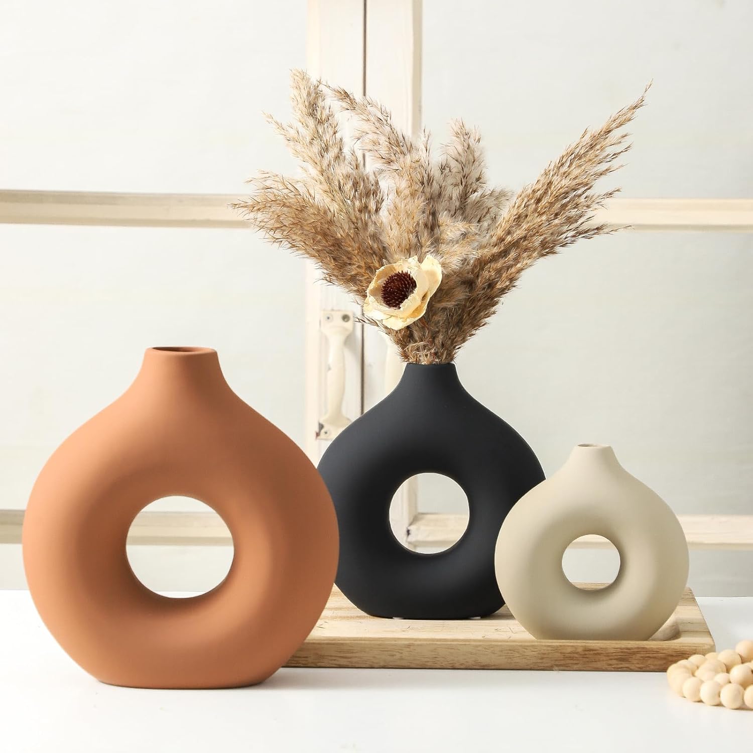 Ceramic Donut Vase Set of 3 Rust