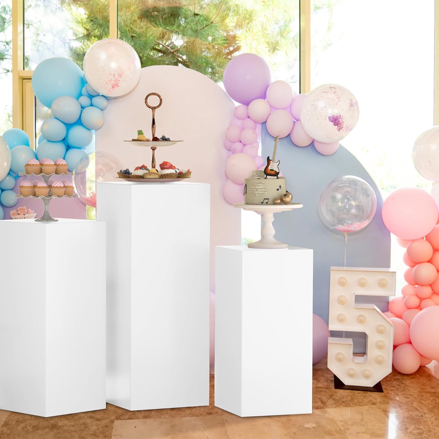 3Pcs White Cylinder Pedestal Stands for Parties
