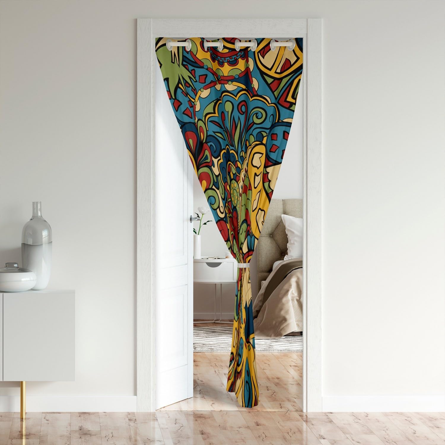 Abstract Door Curtain with Grommet Design