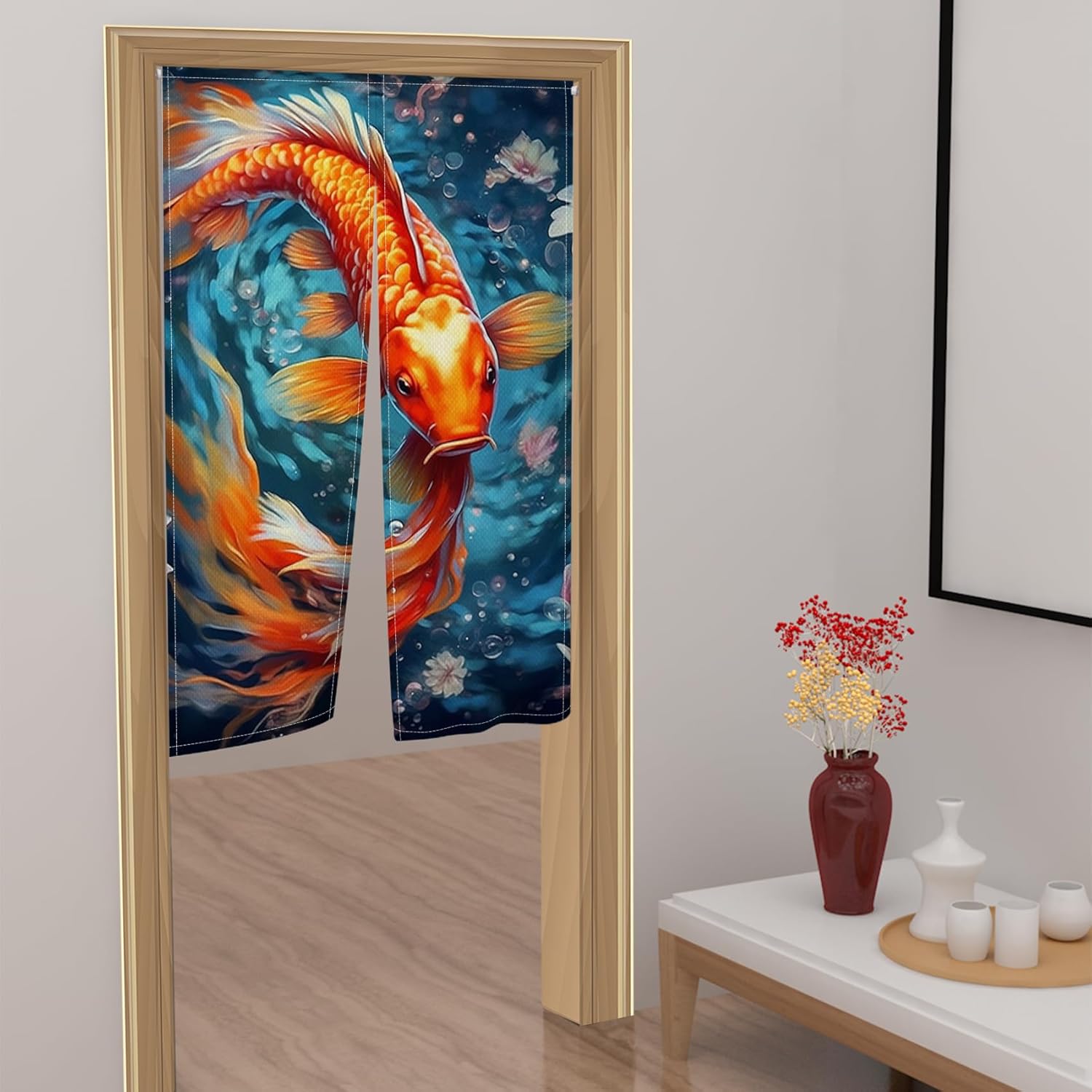 Golden Koi Noren Door Curtain for Kitchen and Bathroom
