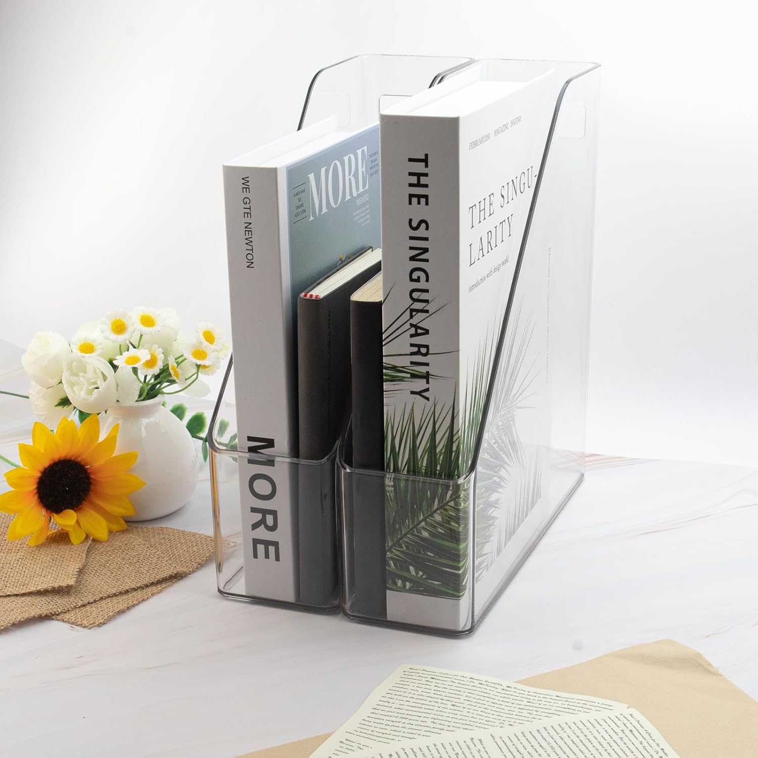 2 Pack Acrylic Magazine Holder with Handle for Desk Organization