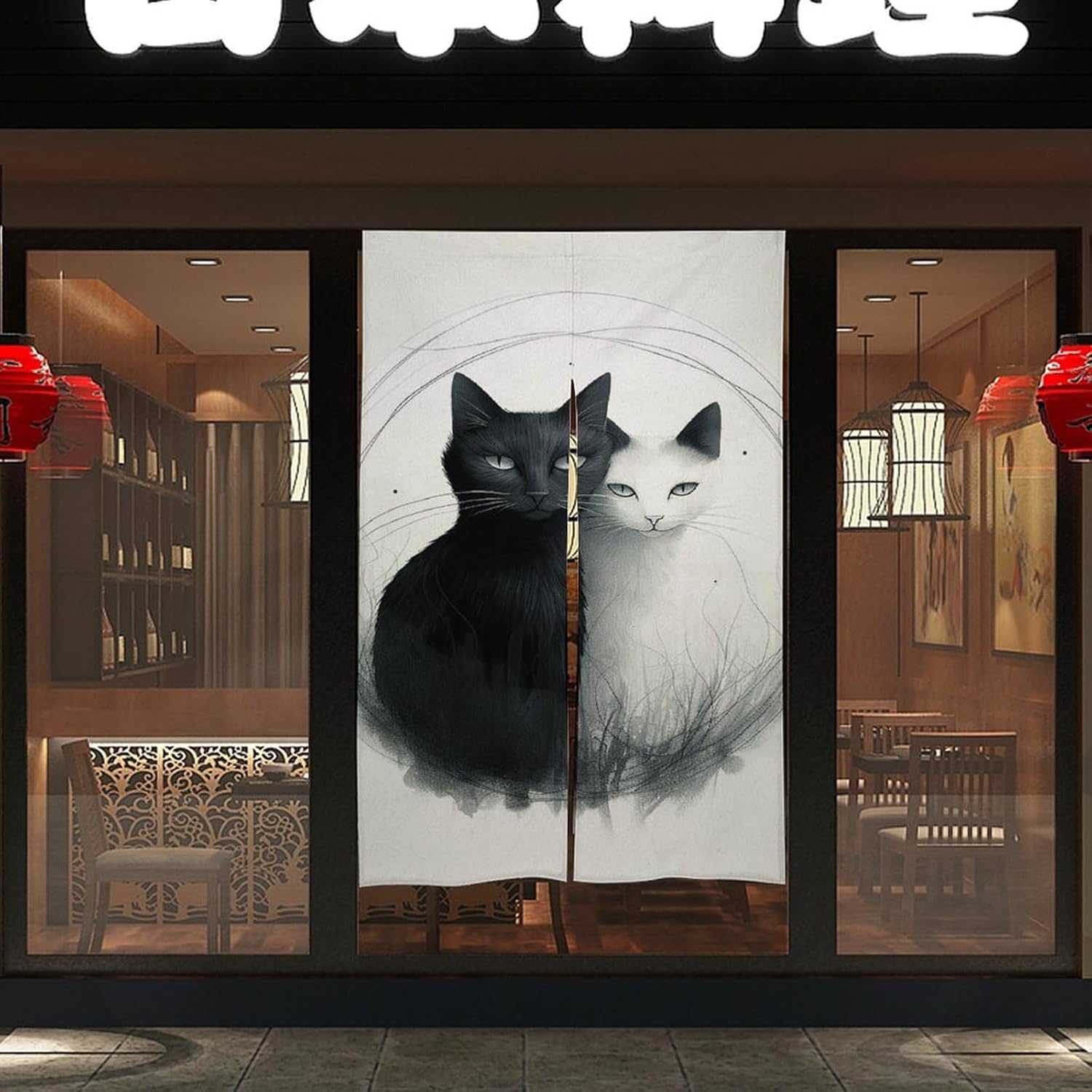 Two Cats Hugging Door Curtain 17x57 Inch Blackout Privacy Partition