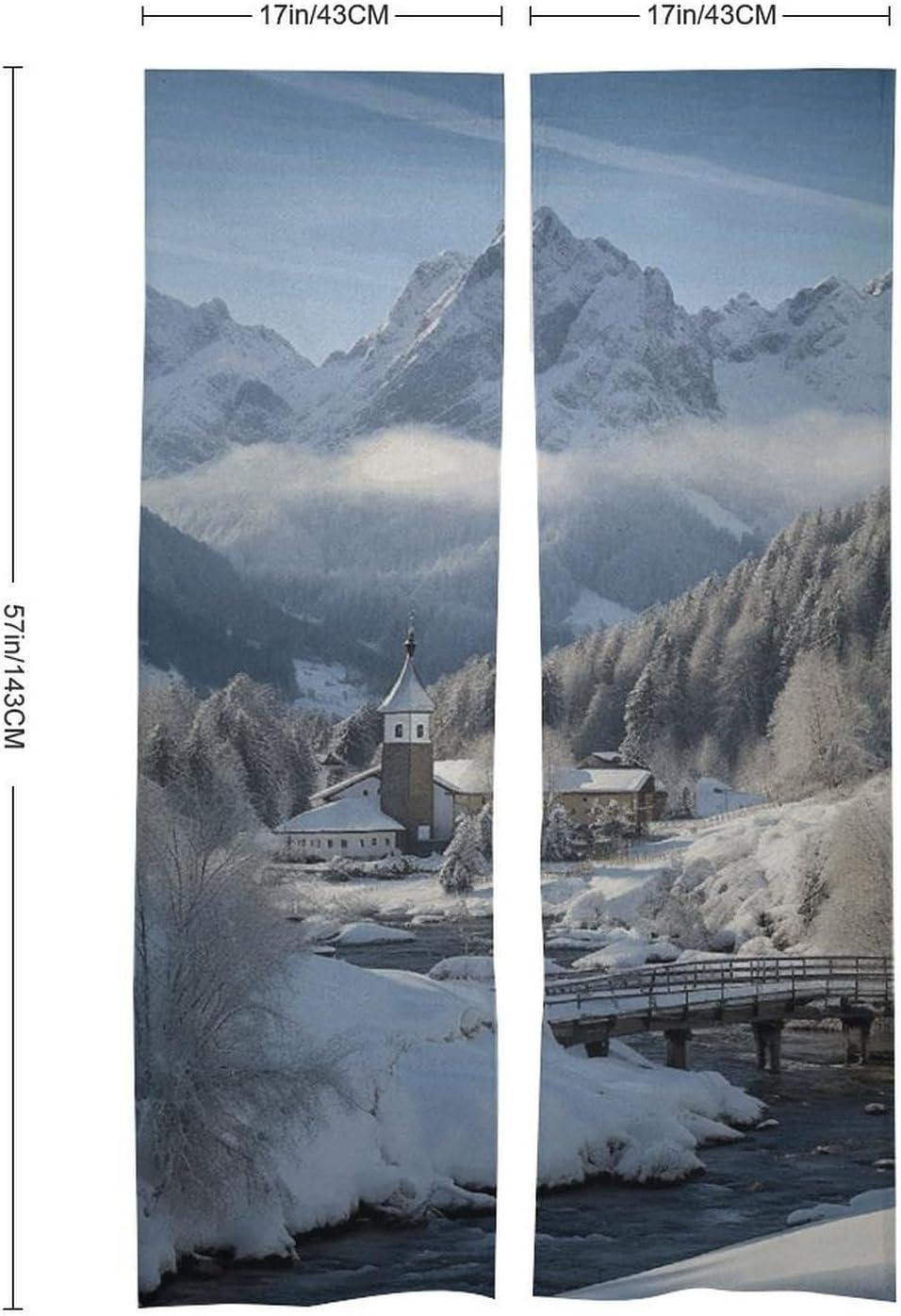 Bavarian Alps Winter Landscape Door Curtain 57x17 Inches