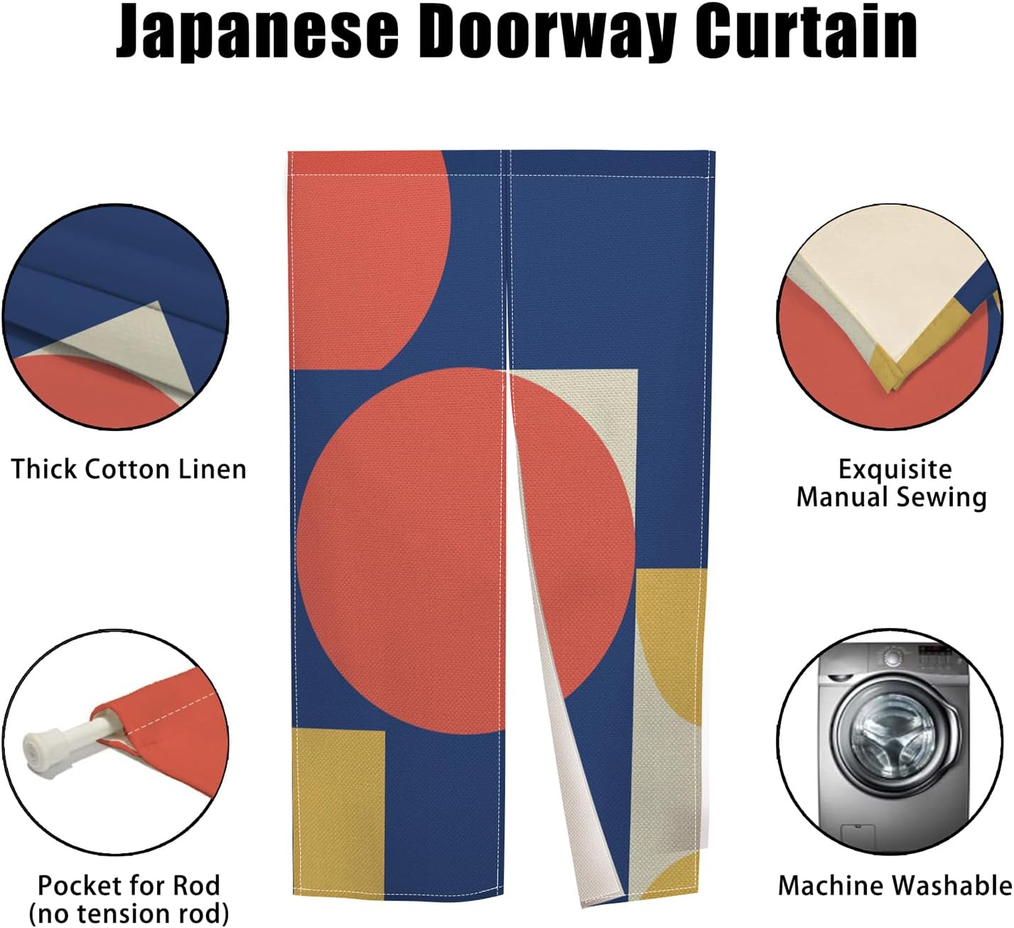 Leowefowa Japanese Door Curtain Noren Red Circle Traditional Artistic Painting Tapestries