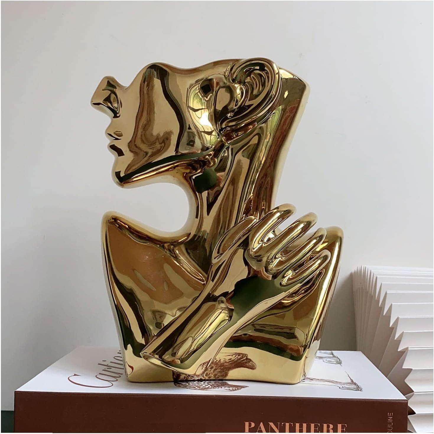 Funsoba Gold Ceramic Head Vase for Home Office Decor