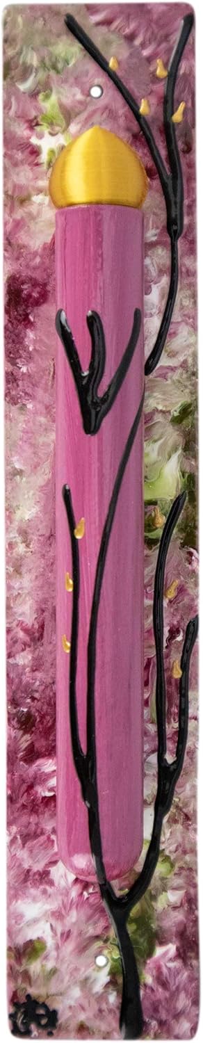 Hand Painted Glass Mezuzah Case with Printed Scroll