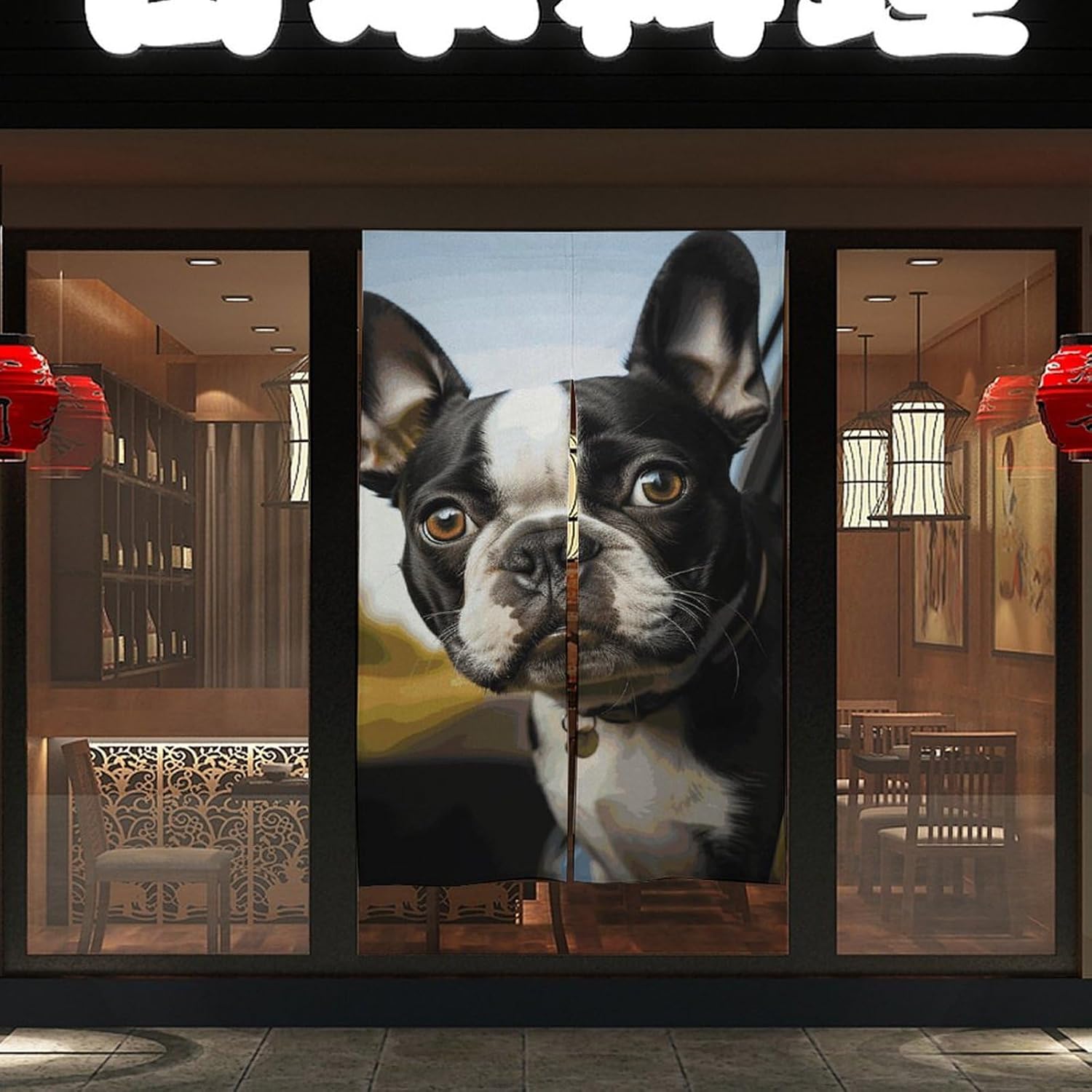 Puppy Dog Boston Terrier Door Curtain Panel - 17x57 Inch Blackout Divider