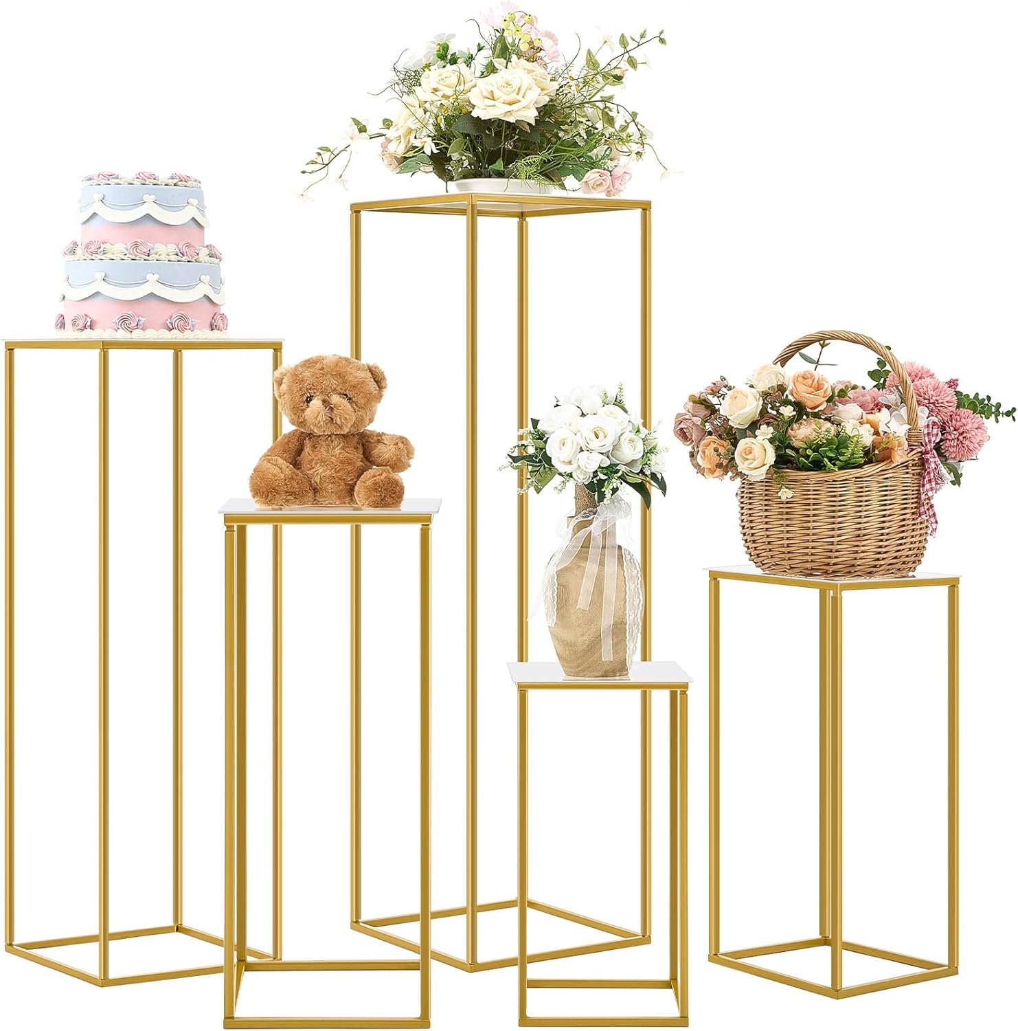 5 Pcs Gold Cylinder Stands for Party and Wedding Displays