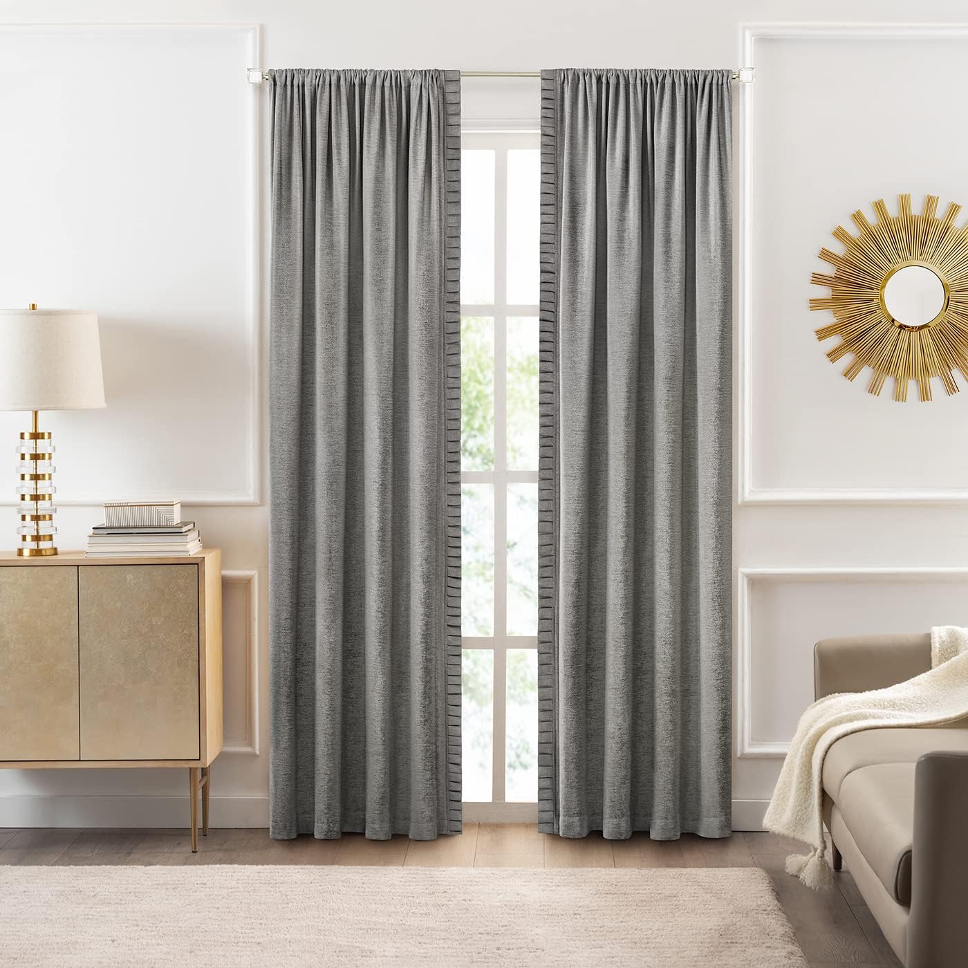 Woven Trends Semi Sheer Pinch Pleated Curtains Gray 52x14