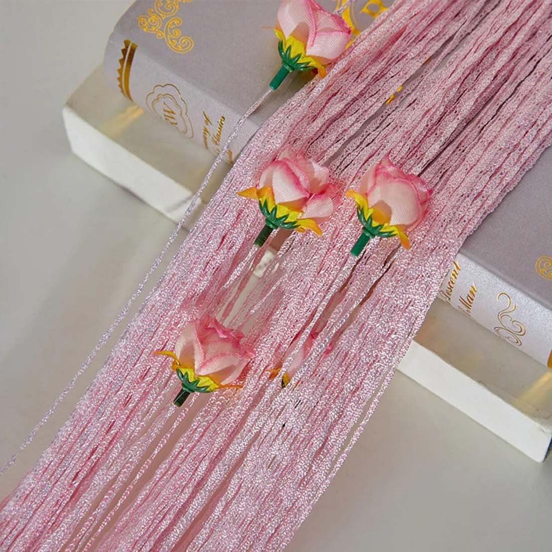 Rose Thread Door Curtain with Beads Orange 118x118in