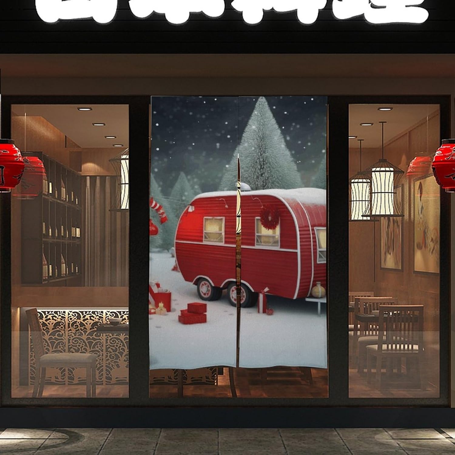 Christmas Red Camper Door Curtain Panel 17x57 Inch