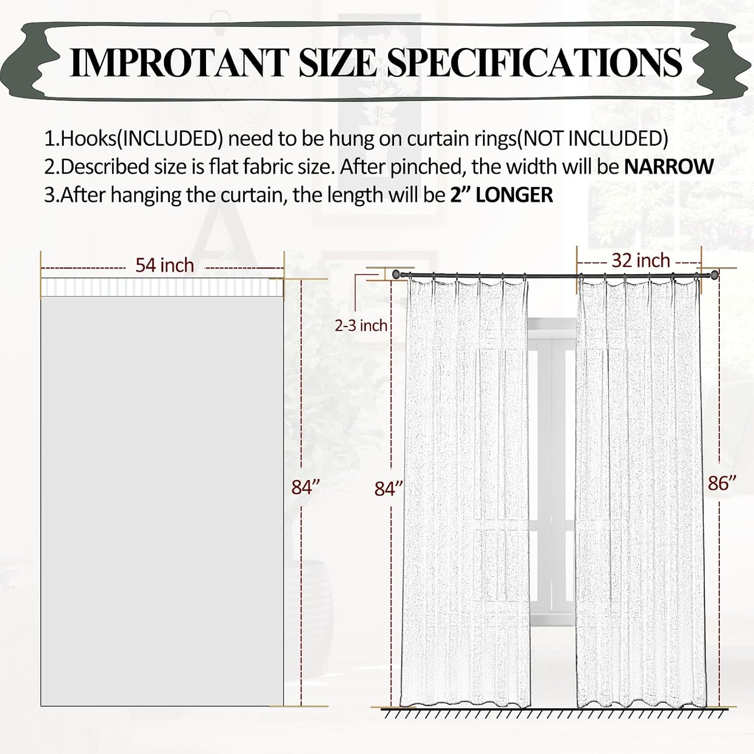Off White Sheer Curtains 100 Inch Long 2 Panels Custom