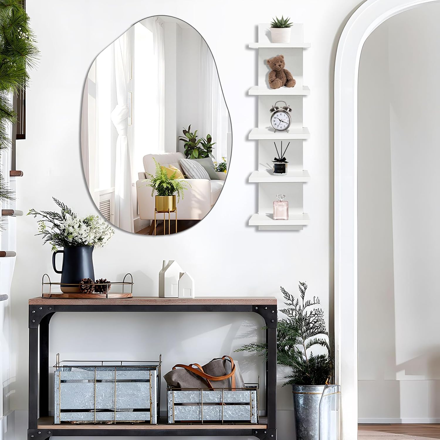 5 Tier Wall Mounted Floating Shelf Natural Finish