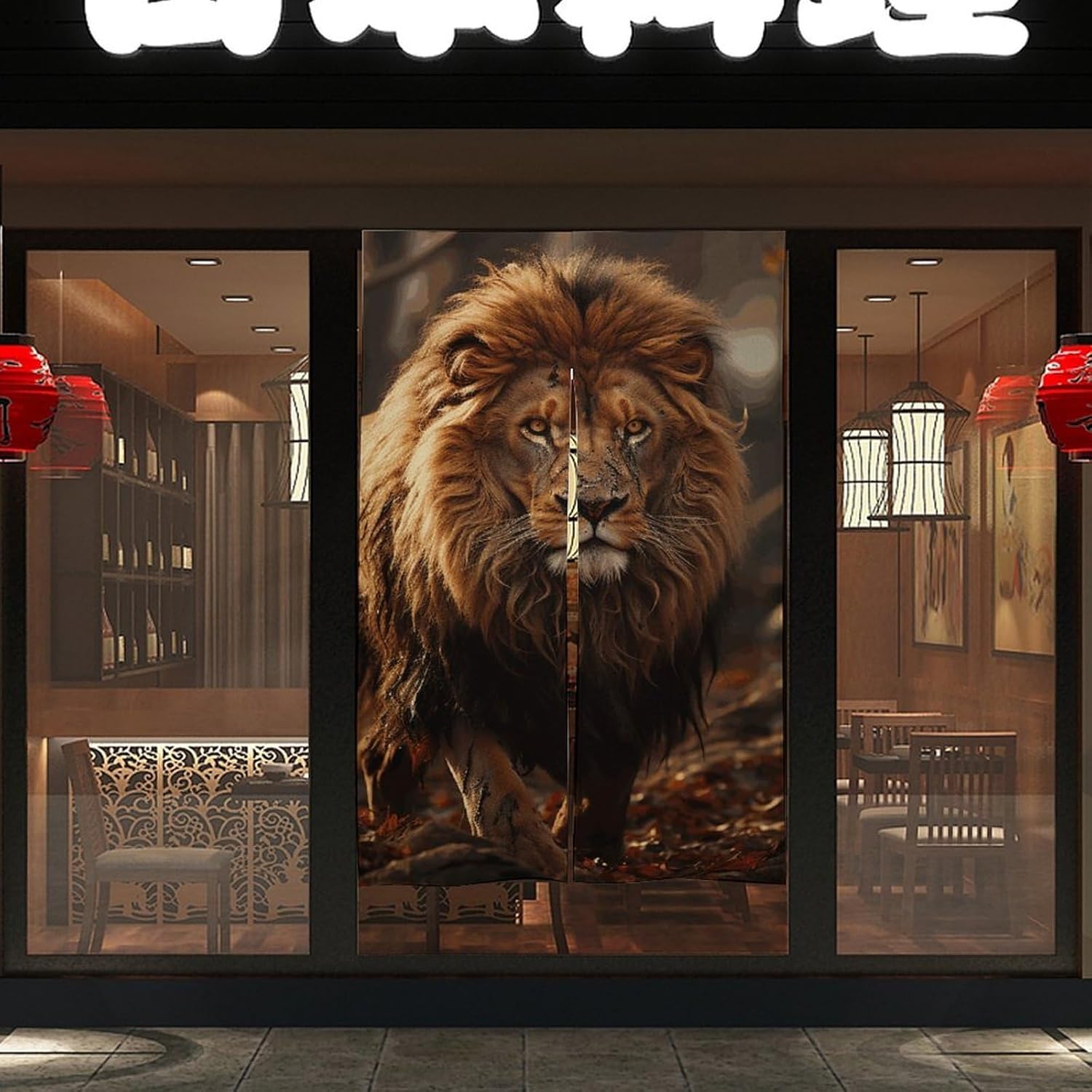 Lion Image Door Cover Curtain 57x17 Inches