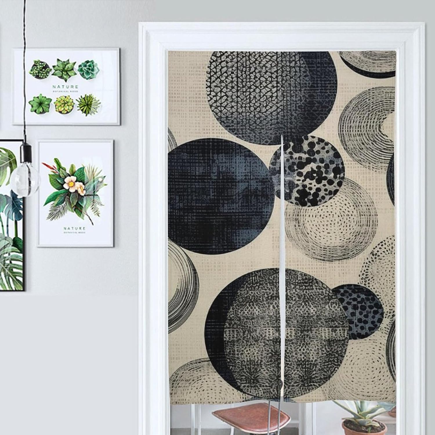Japanese Noren Door Curtain Indigo Circle Pattern 34x57 Inch