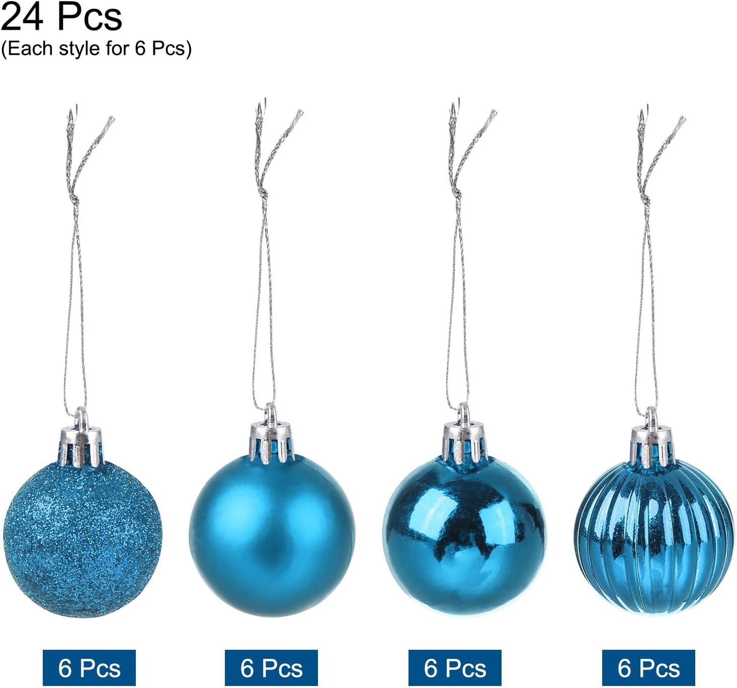 Uxcell 24Pcs Lake Blue 118 Christmas Balls Ornaments
