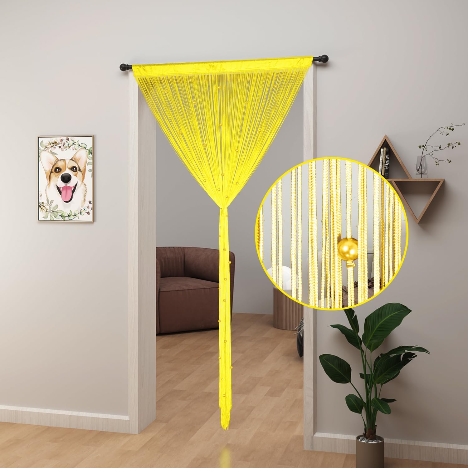 YIIBAII Beaded Curtain Yellow 39x110 Inches