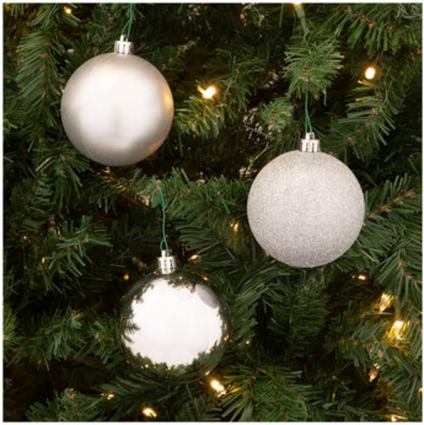 Hobby Lobby 12-Pack Silver Matte Shiny Glitter Hanging Ornaments