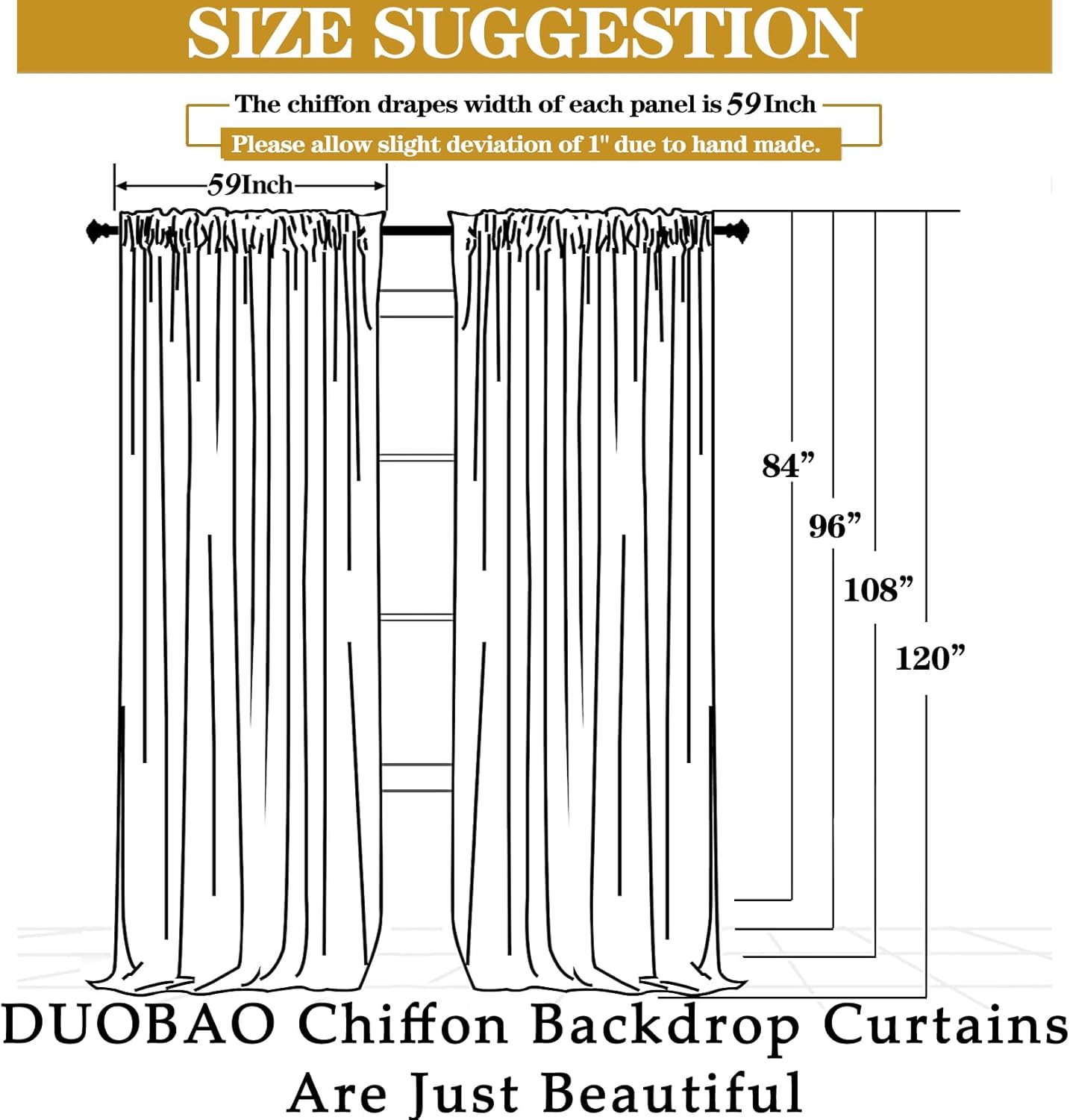 Duoobao Rainbow Sheer Chiffon Curtains - 10x10ft 2 Panels