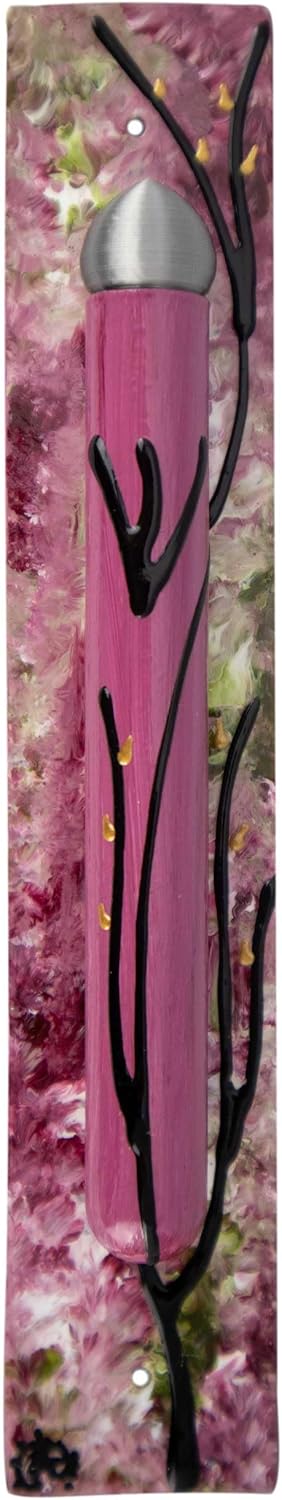 Hand Painted Glass Mezuzah Case with Printed Scroll