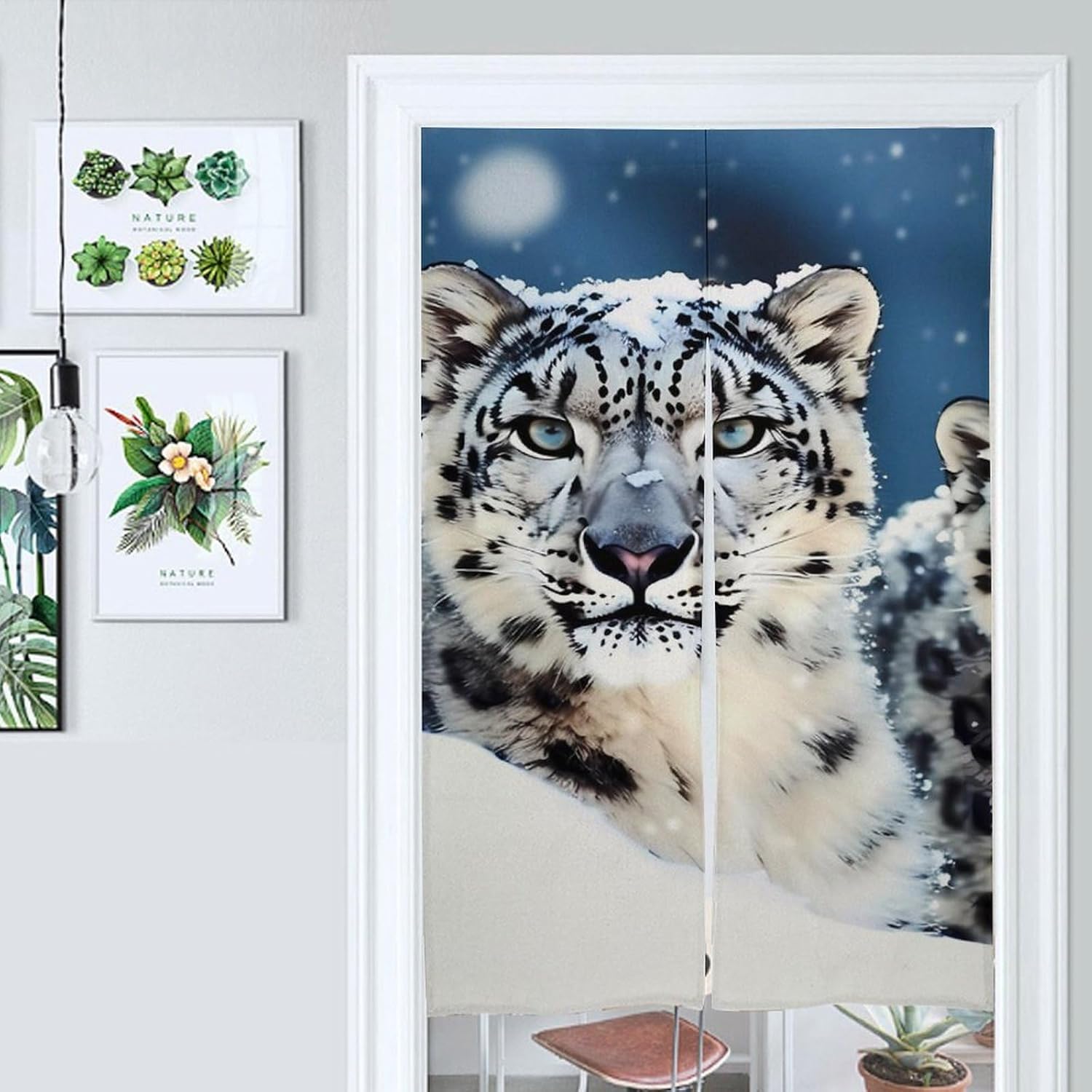 Blue Eyed Snow Leopard Door Cover Curtain 57x17 Inches
