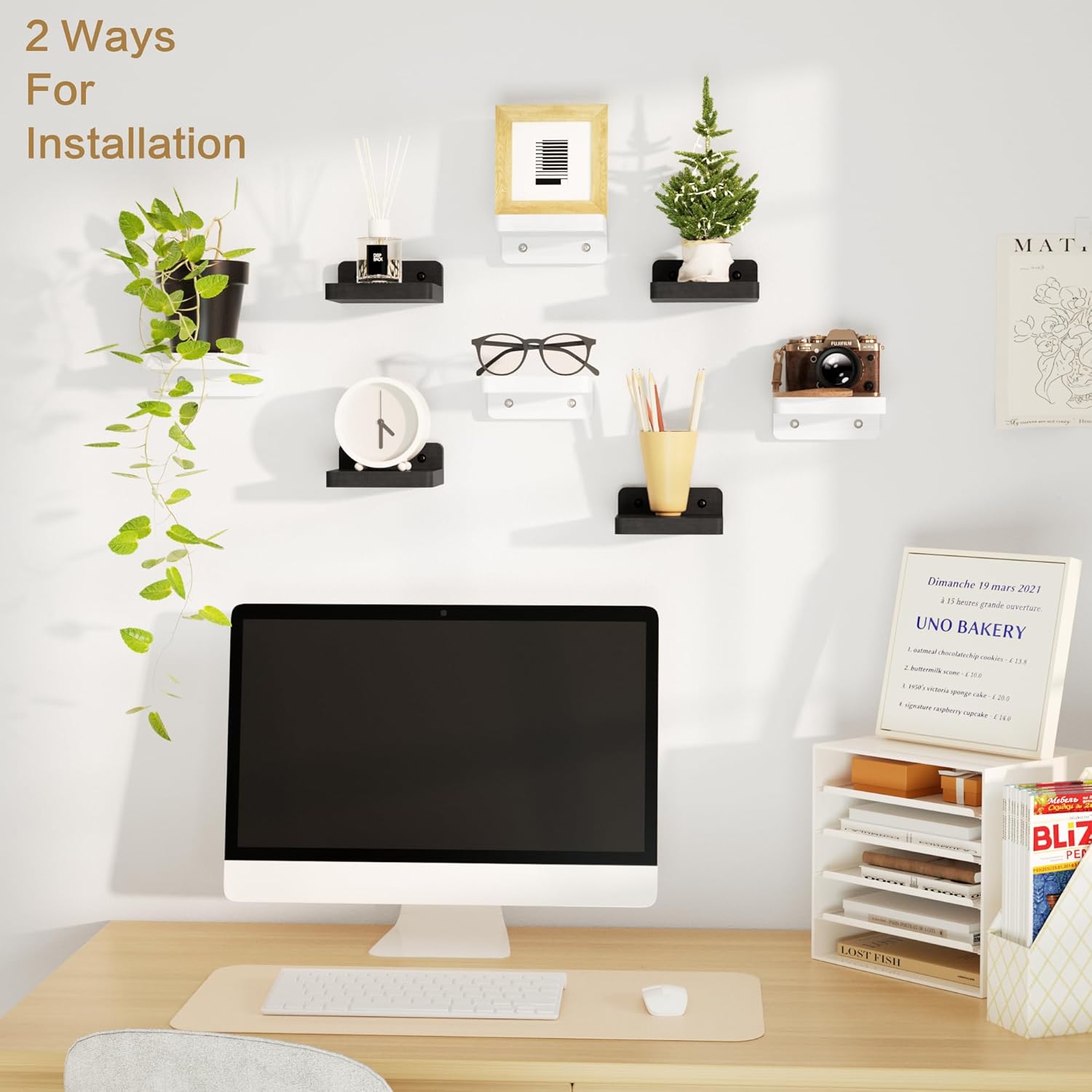 SRIWATANA 4 Inch Floating Wall Shelf Set of 8 Black