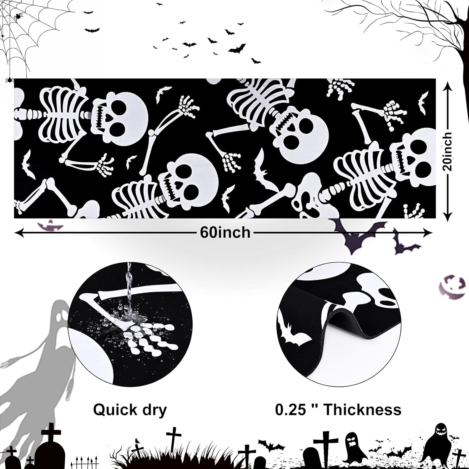 Likiyol Halloween Runner Rug with Skeleton Design
