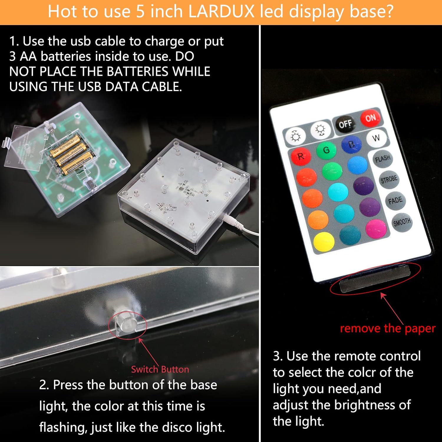 LARDUX 4-Pack Square LED Light Bases with Remote