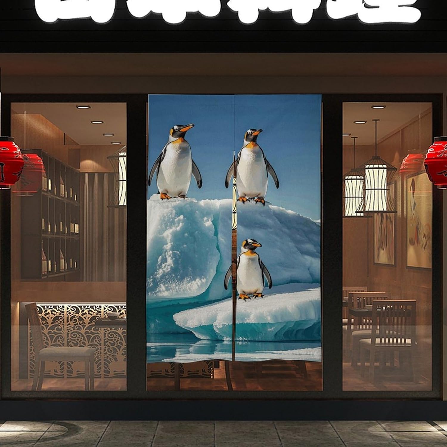 Penguins On Iceberg Door Curtain 57x17 Inches