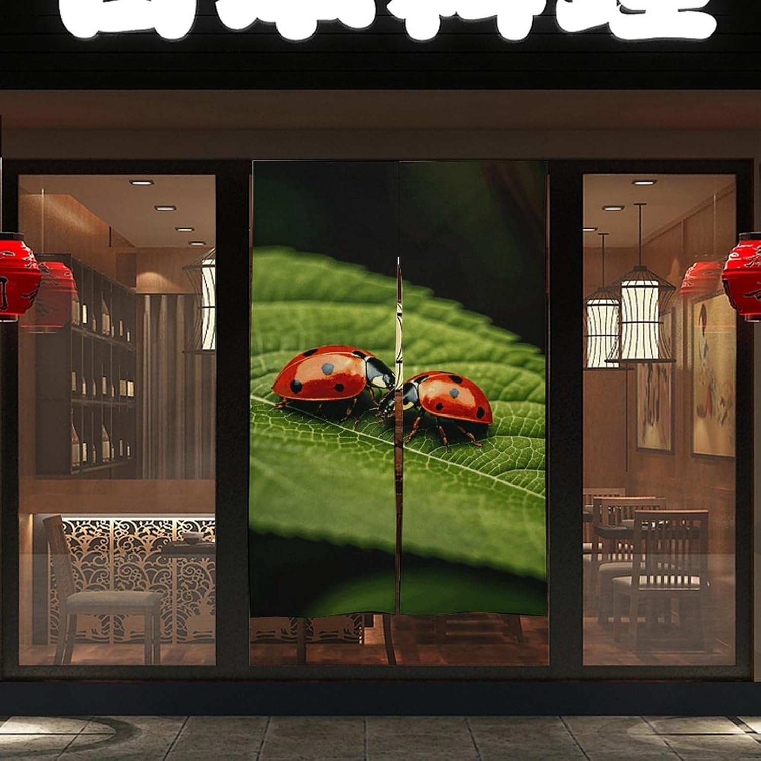 Leaves and Ladybug Door Cover Curtain 57x17 Inches