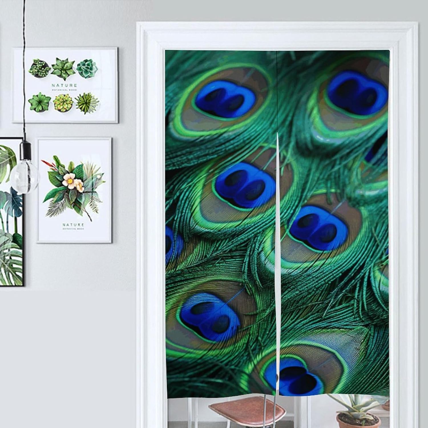 Green Peacock Feather Door Curtain Panel 17x57 Inch