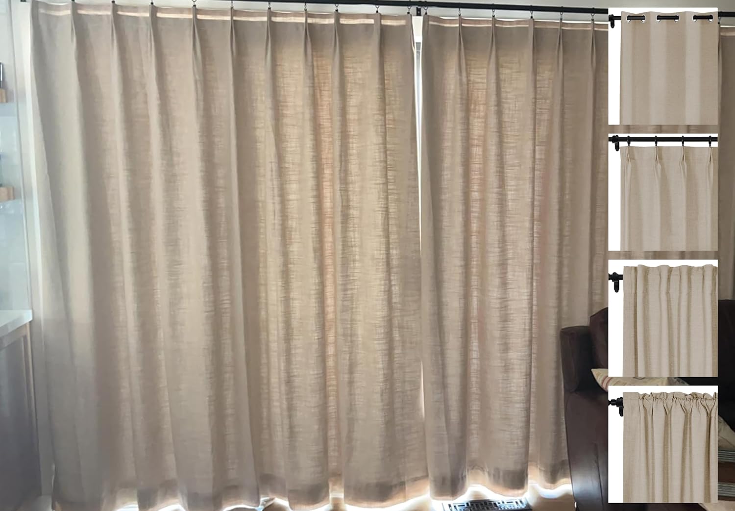 Custom Curtain Natural Linen Blend Drape for Bedroom Living Room