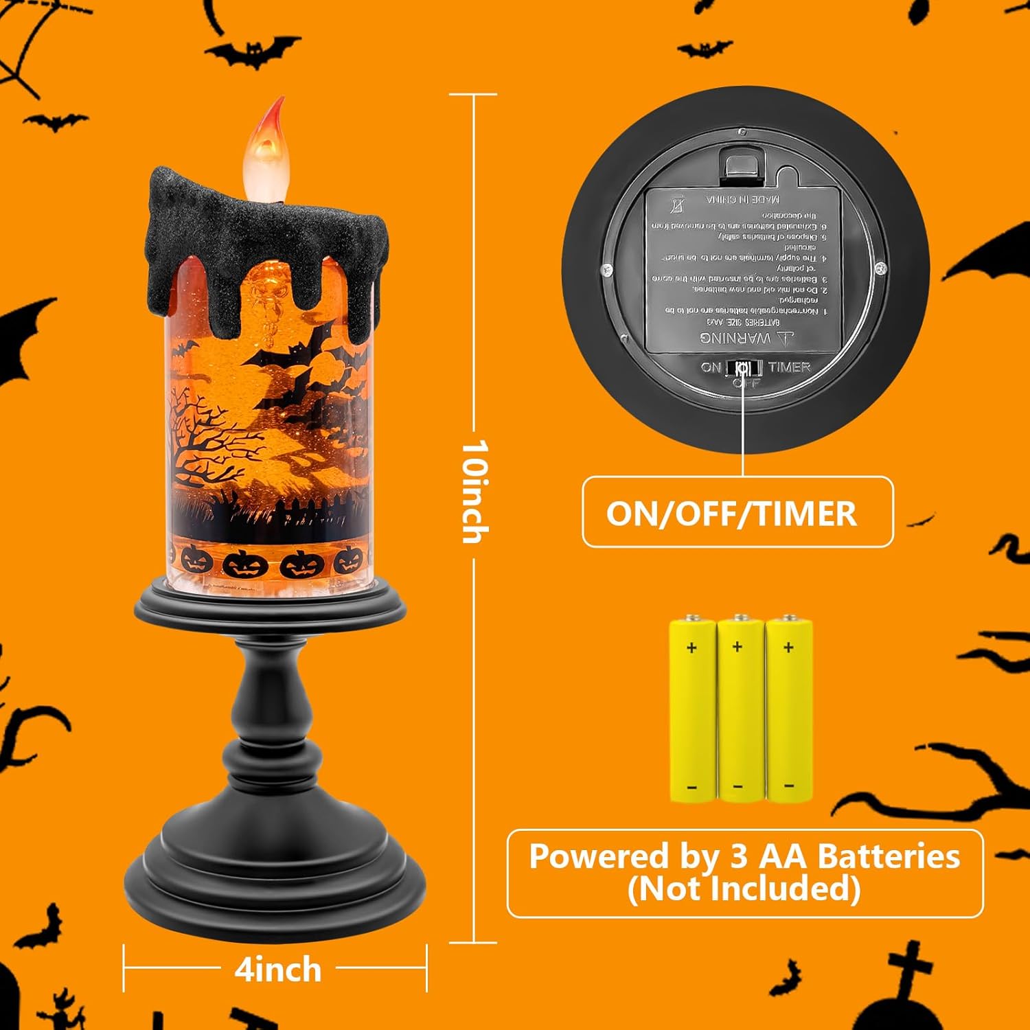 Halloween Snow Globe LED Candle with Timer Glitter