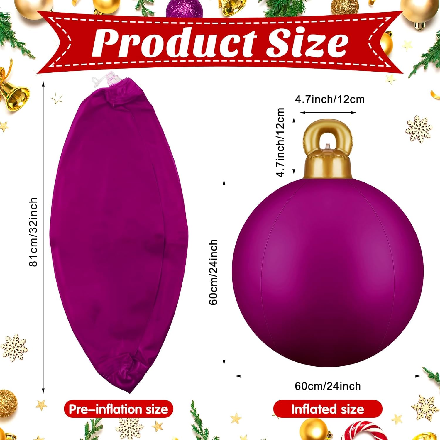 Jetec 4 Pcs 32 Inch Purple Inflatable Christmas Decor Ball