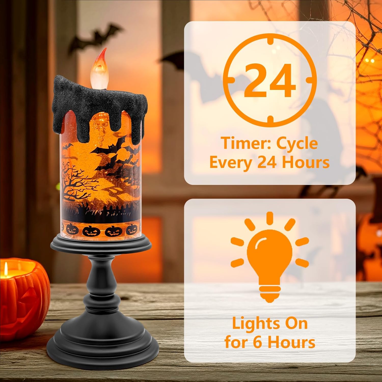 Halloween Snow Globe LED Candle with Timer Glitter