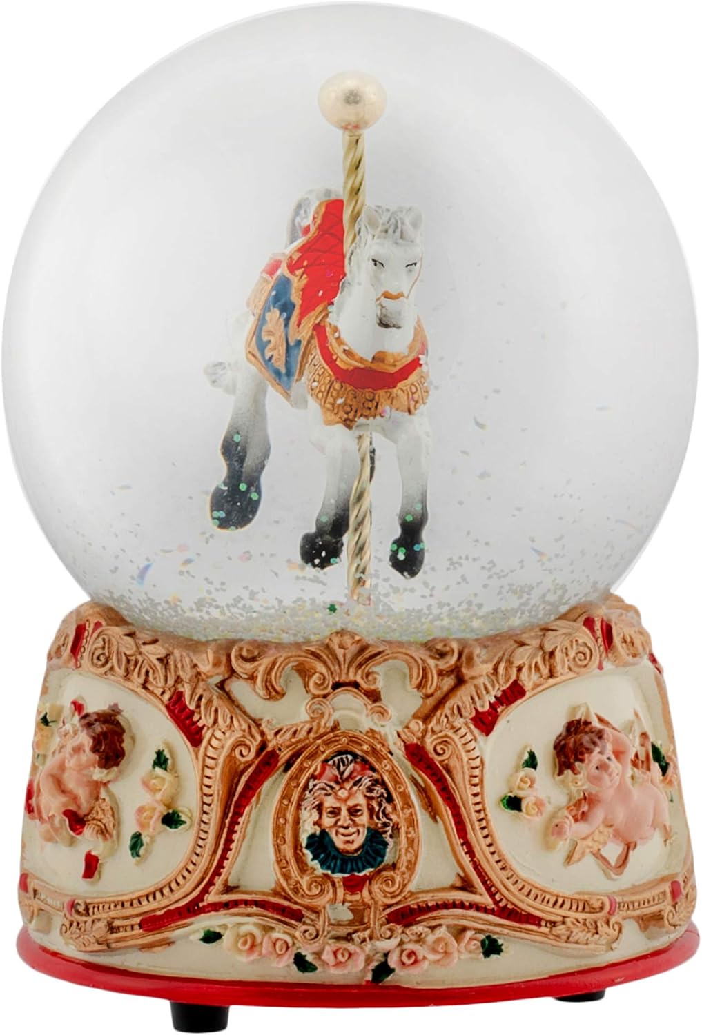 Gilded Gold Tone Musical Water Globe with Cupid and Carousel Horse